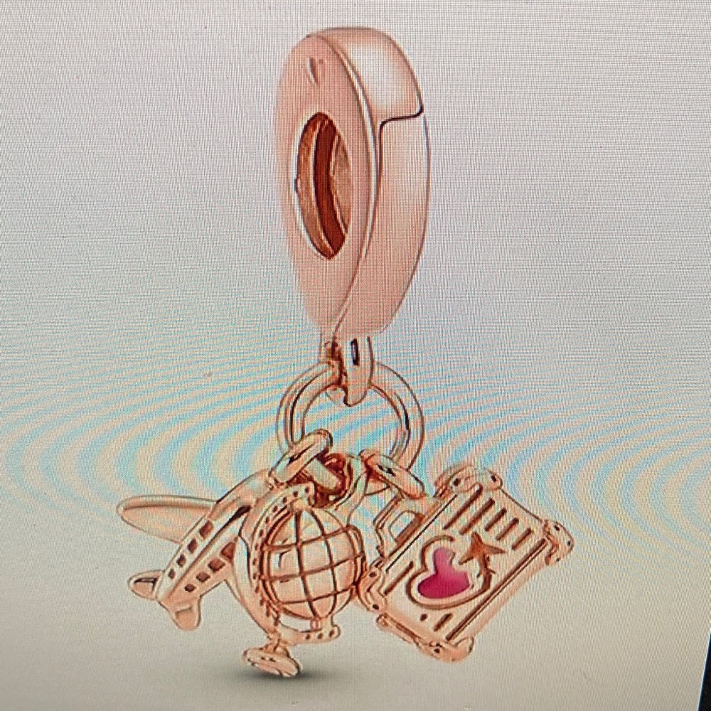 Pandora Rose Gold Travel Charm with Pink Heart